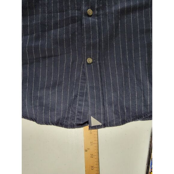 UNTUCKit Slim Fit Navy Blue Striped Long Sleeve Button Shirt - Large - Picture 4 of 7